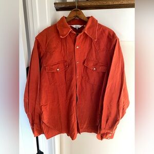 Woolrich burnt orange rigid cotton Chamois western pearl snap casual button down